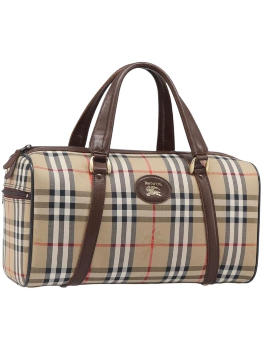 Burberrys Nova Check Boston Bag Canvas Beige Gold